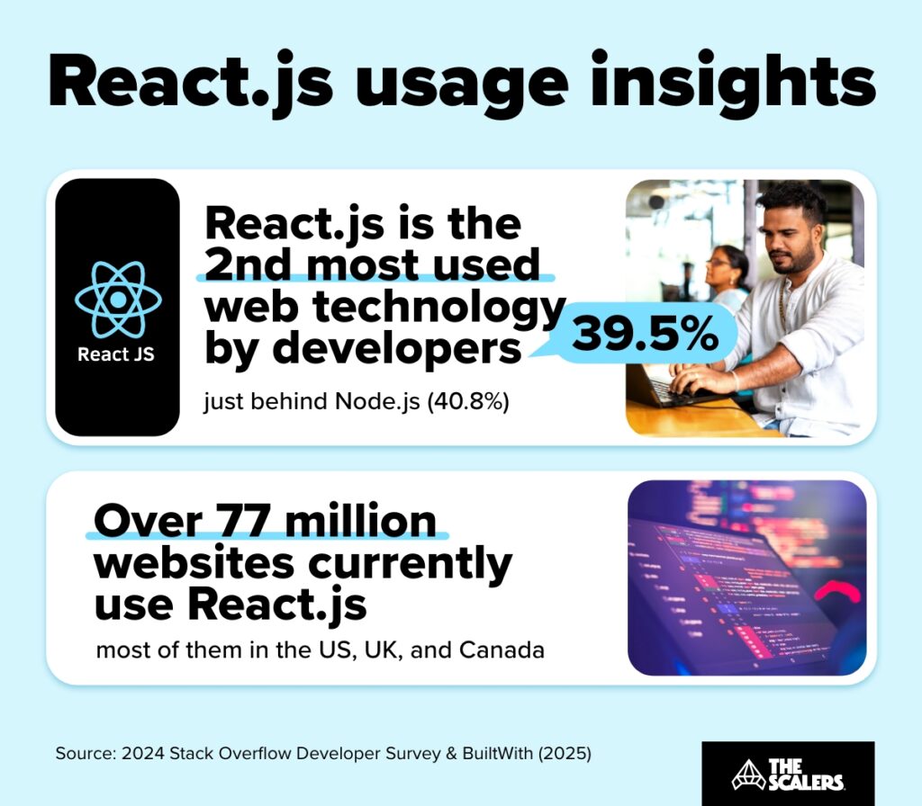 React.js usage insights-2nd most used web technology
