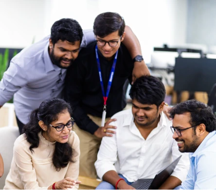 Team members collaborating in an office