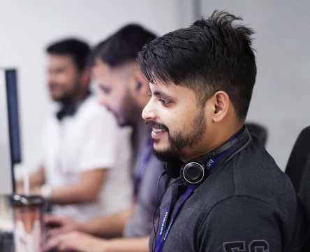 People working at computers in an office