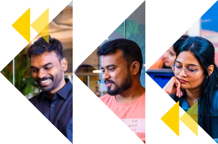 Collage of technology professionals working and collaborating in a modern office